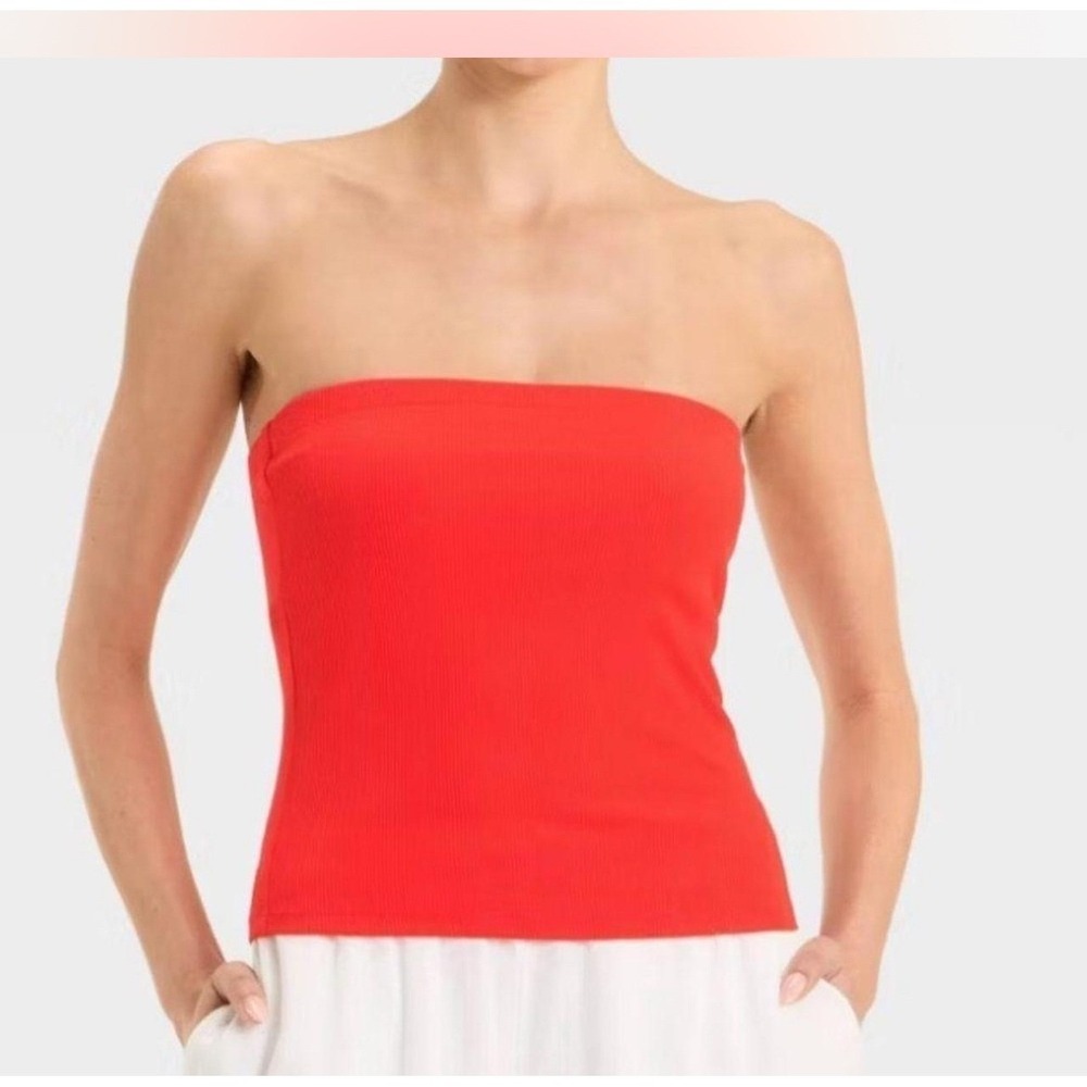 A New Day Women‎ Red Ribbed Tube Top Strapless Bodice XS NEW summer